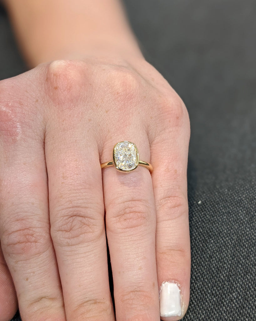 Elongated Cushion Bezel Solitaire Ring Brilliant Cut Lab Diamond Engagement Ring Dainty Promise Bezel Ring Solitaire Bezel Set Vintage Ring image #10
