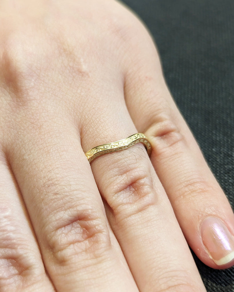 14k Yellow Gold Filigree Ring | Matching Wedding Rings | Unique Wedding Band | Anniversary gift for women | Stacking Ring | Antique Ring