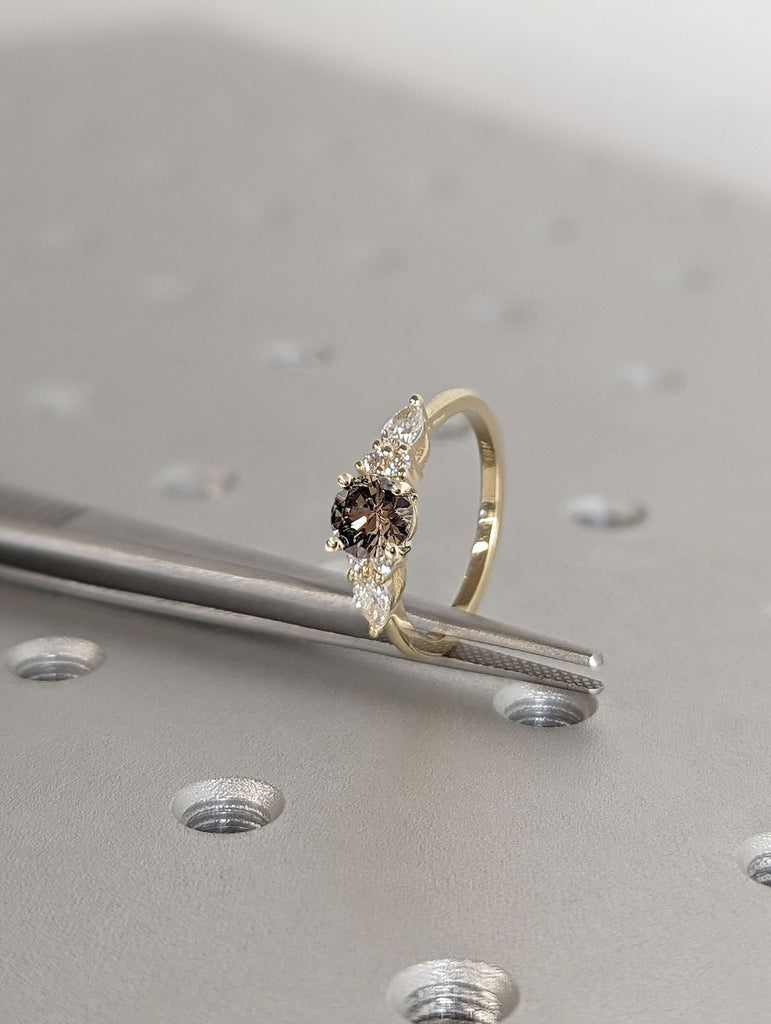 0.5ct Round Champagne Lab Diamond 14K Yellow Gold Diamond Clusters Ring