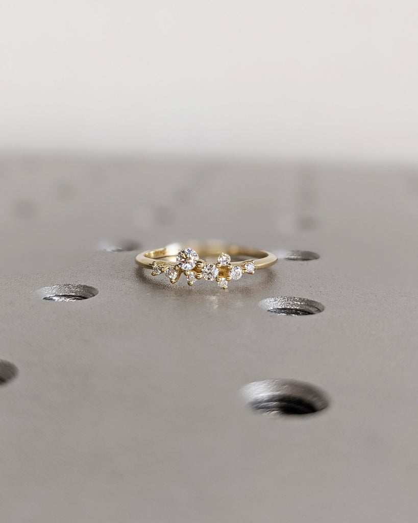 Cluster Ring in 14K Gold | Diamond Cluster Ring | Unique Diamond Stackable Ring | Diamond Wedding Band | Delicate Promise Ring Gift for Mom