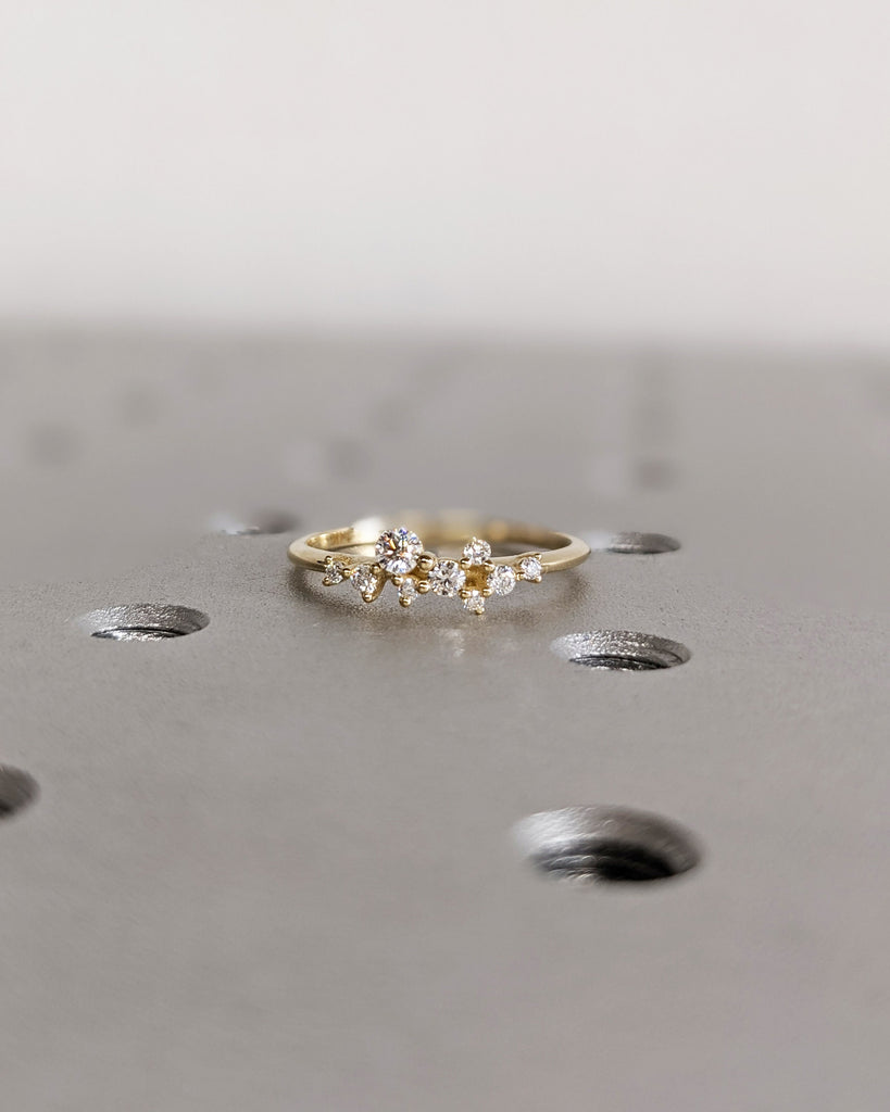 Unique Diamond Stackable Ring, Gift for Mom, Cluster Ring in 14K Gold, Diamond Cluster Ring, Dainty Diamond Wedding Band, Next Day Shipping