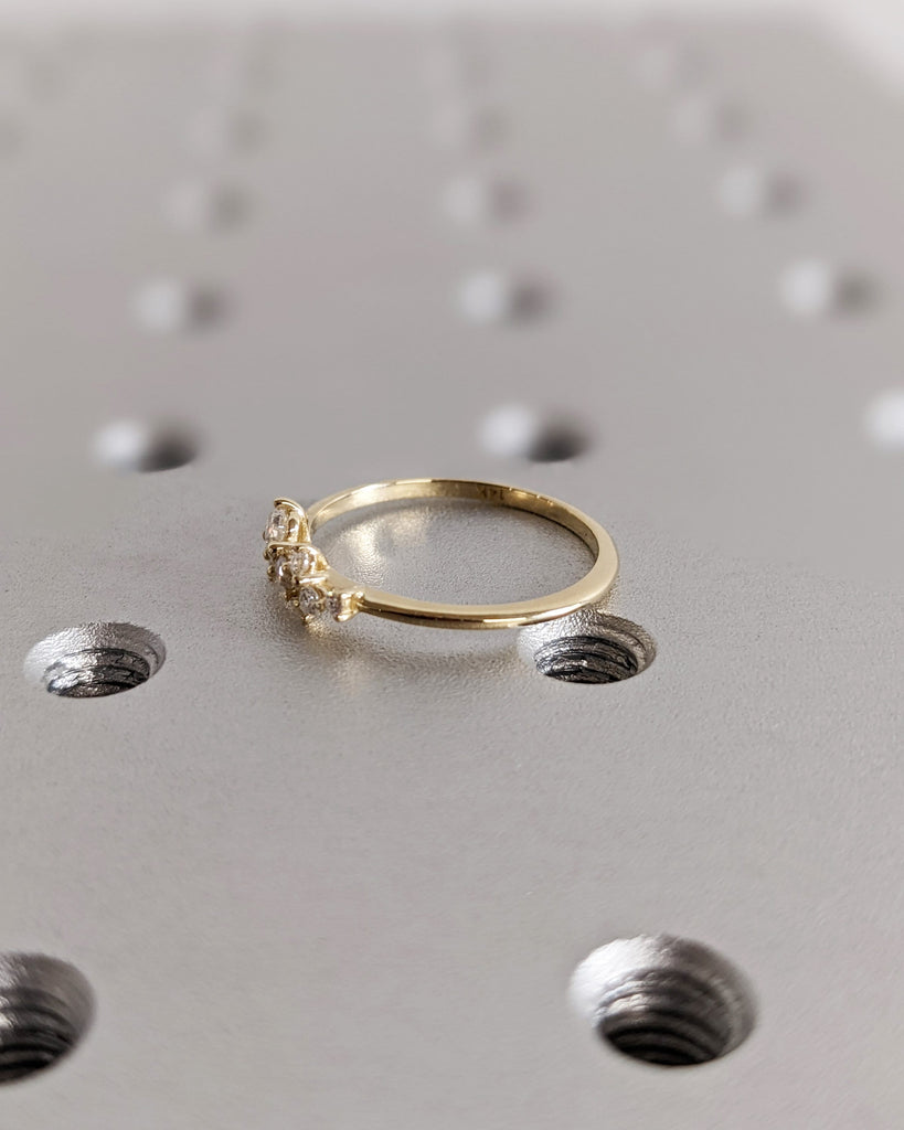 Cluster Ring in 14K Gold | Diamond Cluster Ring | Unique Diamond Stackable Ring | Diamond Wedding Band | Delicate Promise Ring Gift for Mom