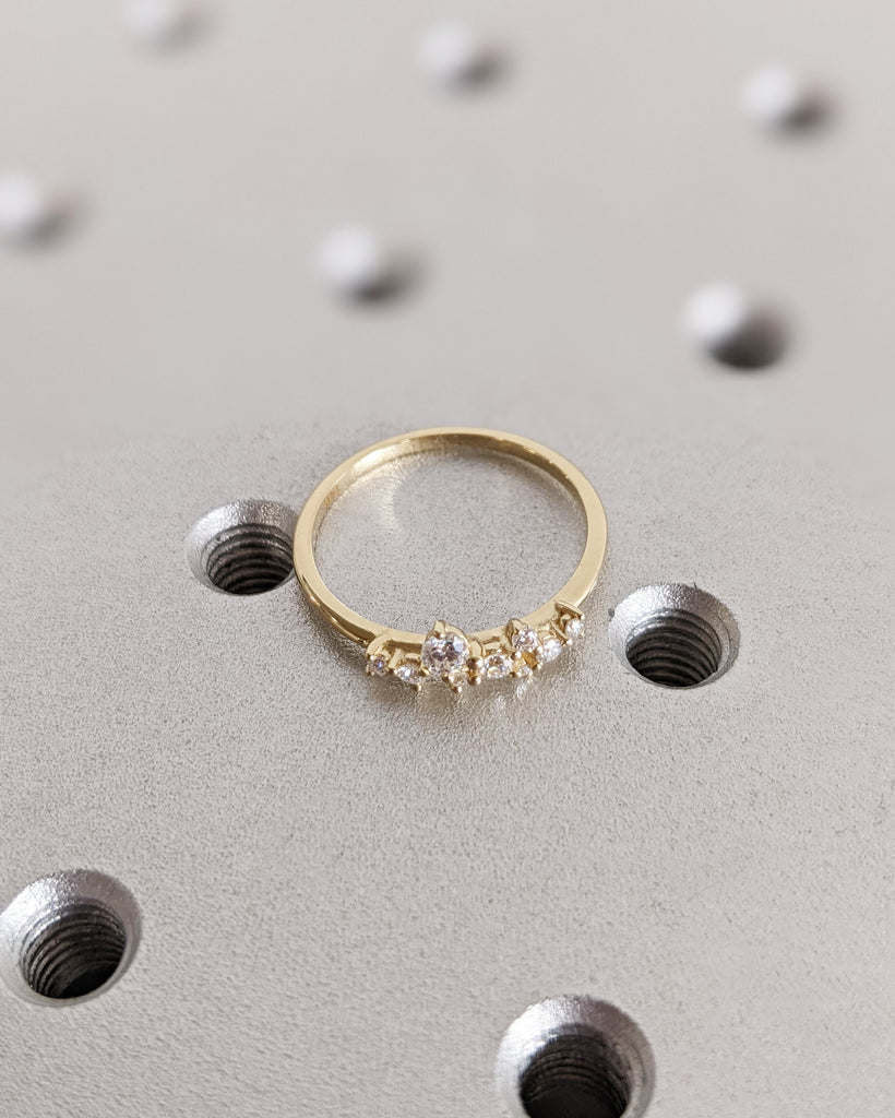 Natural Diamond Unique Bridal Ring / Diamond Iconic Cluster Ring / Womens Minimalist Stacking Ring / 14K Solid Gold Wedding Engagement Ring