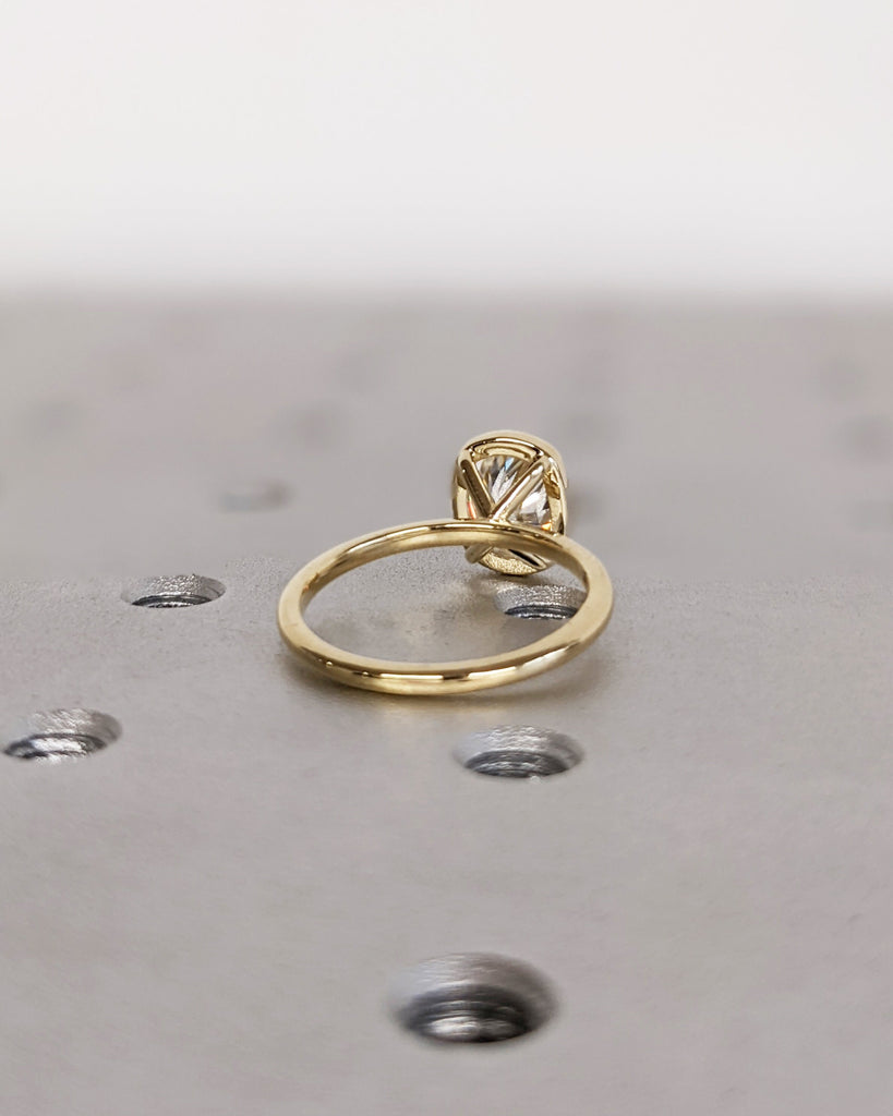 Elongated Cushion Bezel Solitaire Ring Brilliant Cut Lab Diamond Engagement Ring Dainty Promise Bezel Ring Solitaire Bezel Set Vintage Ring image #4