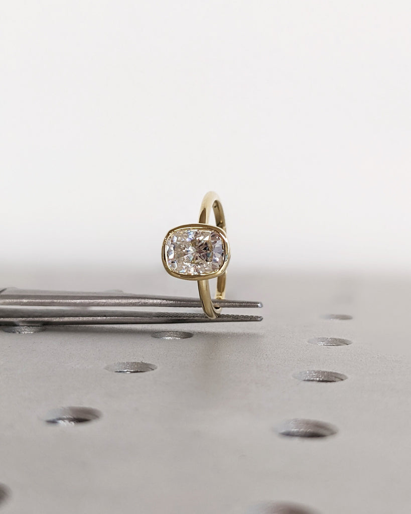 Elongated Cushion Bezel Solitaire Ring Brilliant Cut Lab Diamond Engagement Ring Dainty Promise Bezel Ring Solitaire Bezel Set Vintage Ring image #8