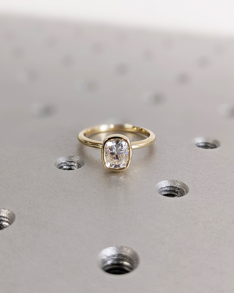 Elongated Cushion Bezel Solitaire Ring Brilliant Cut Lab Diamond Engagement Ring Dainty Promise Bezel Ring Solitaire Bezel Set Vintage Ring image #4