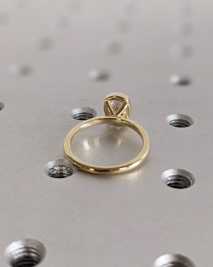 Elongated Cushion Bezel Solitaire Ring Brilliant Cut Lab Diamond Engagement Ring Dainty Promise Bezel Ring Solitaire Bezel Set Vintage Ring image #5