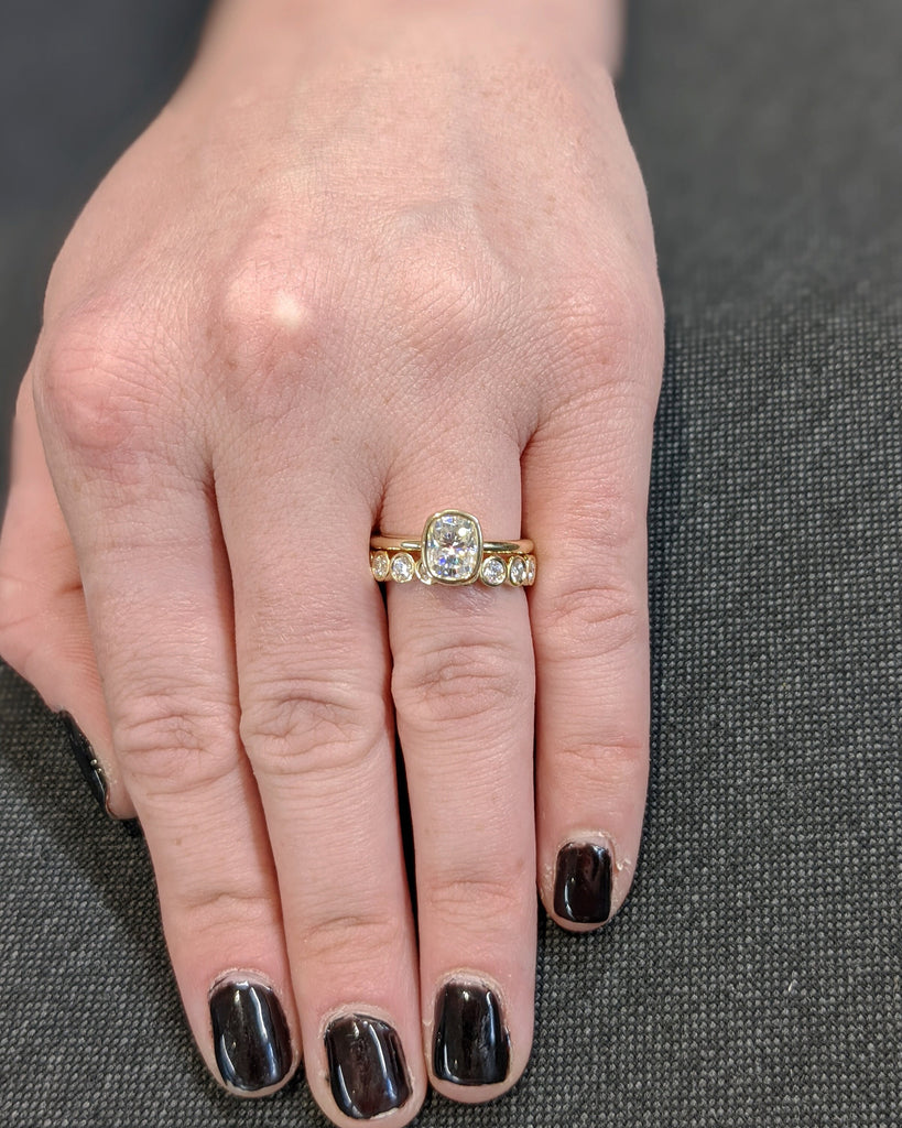 Elongated Cushion Bezel Solitaire Ring Brilliant Cut Lab Diamond Engagement Ring Dainty Promise Bezel Ring Solitaire Bezel Set Vintage Ring image #9