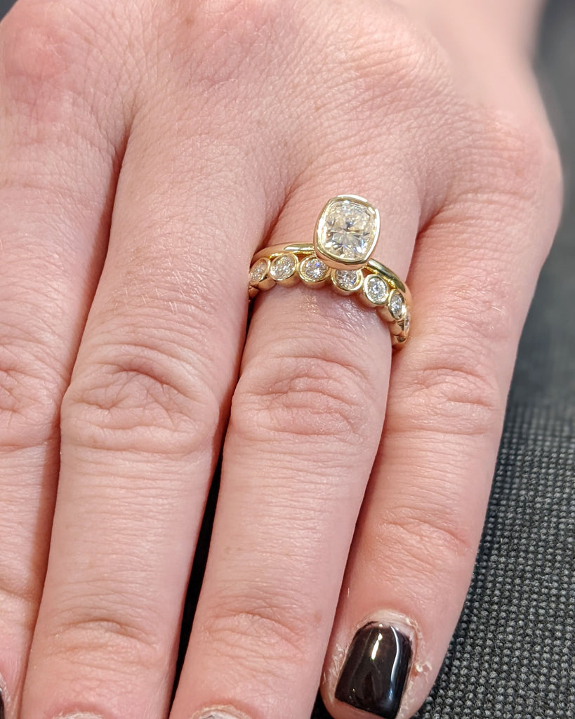Elongated Cushion Bezel Solitaire Ring Brilliant Cut Lab Diamond Engagement Ring Dainty Promise Bezel Ring Solitaire Bezel Set Vintage Ring image #10