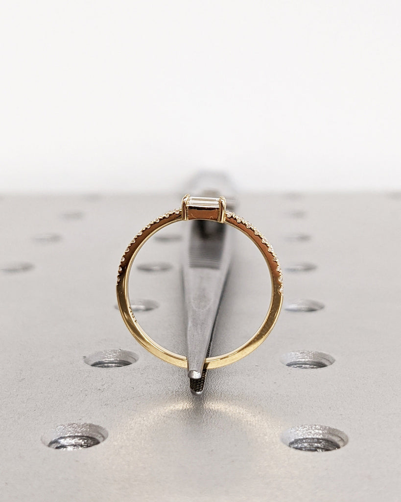 18K Gold Baguette Cut Moissanite Wedding Band, Solid Gold Horizontal Baguette Wedding Ring, Half Eternity Stackable Ring, White Diamond Ring