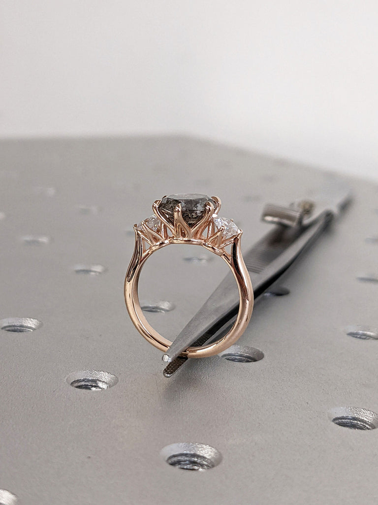 2ct Round Salt and Pepper Diamond Proposal Ring 14K Rose Gold