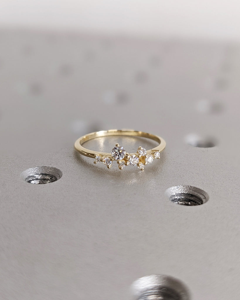 Unique Diamond Stackable Ring, Gift for Mom, Cluster Ring in 14K Gold, Diamond Cluster Ring, Dainty Diamond Wedding Band, Next Day Shipping