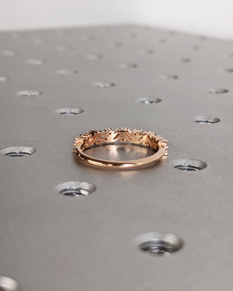 14k Rose Gold Stacking Ring, Diamond Wedding Band, Half Eternity Baguette Ring, Moissanite Matching Rings for Women, Baguette Wedding Band