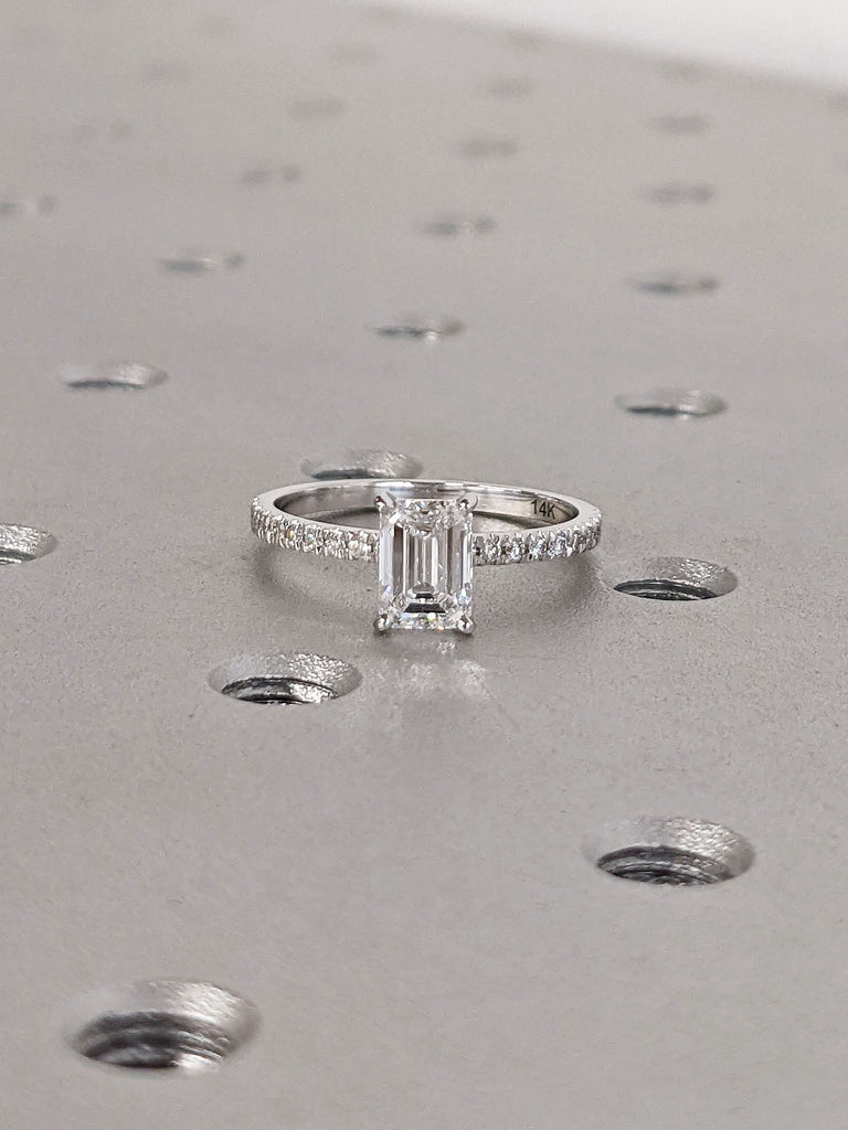 0.75ct Emerald cut Lab Grown Diamond Half Eternity Wedding Ring 14K 18K White Gold