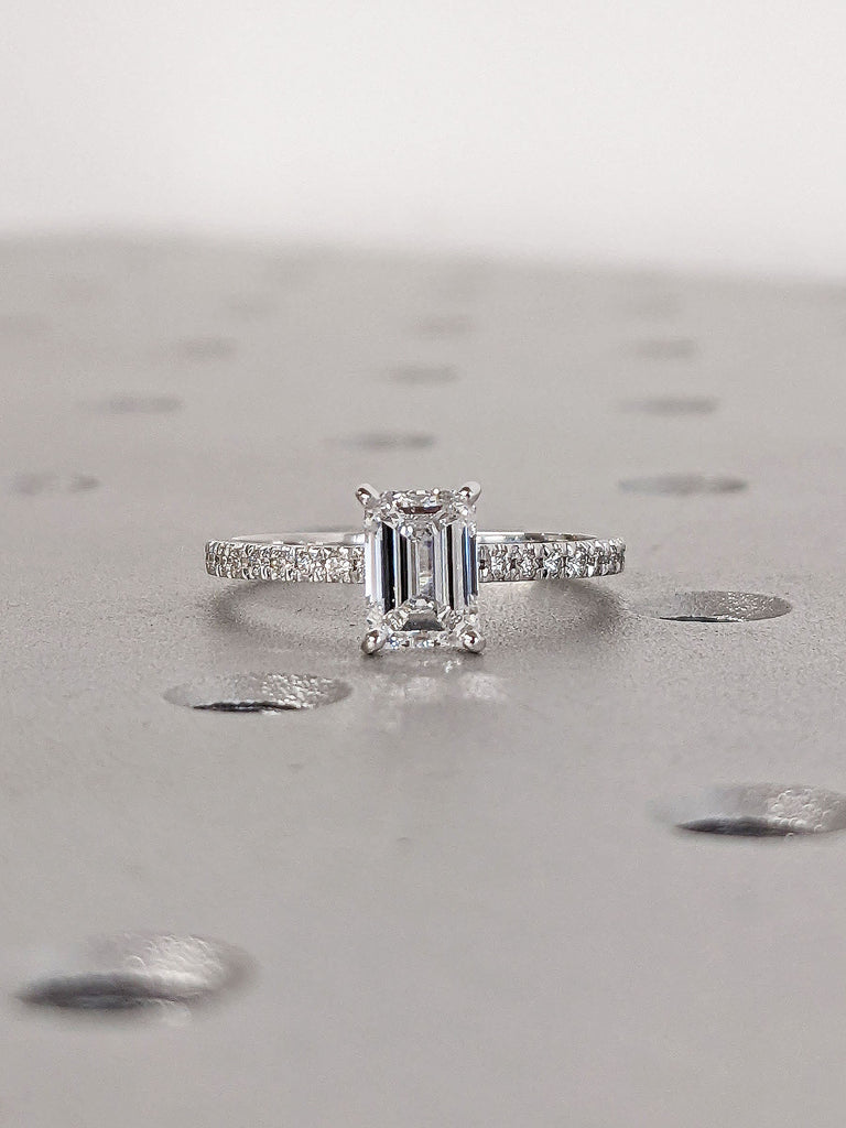 0.75ct Emerald cut Lab Grown Diamond Half Eternity Engagement Ring 14K 18K White Gold