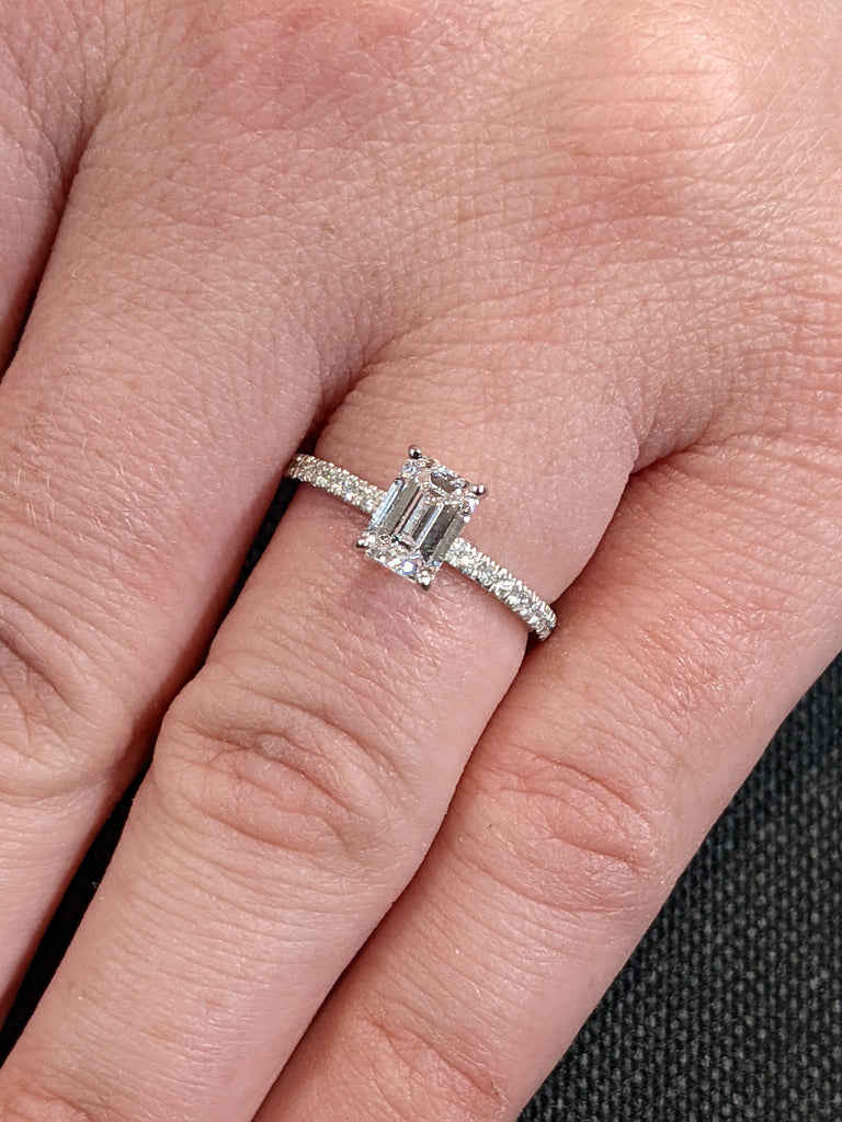 0.75ct Emerald cut Lab Grown Diamond Half Eternity Engagement Proposal Ring 14K 18K White Gold