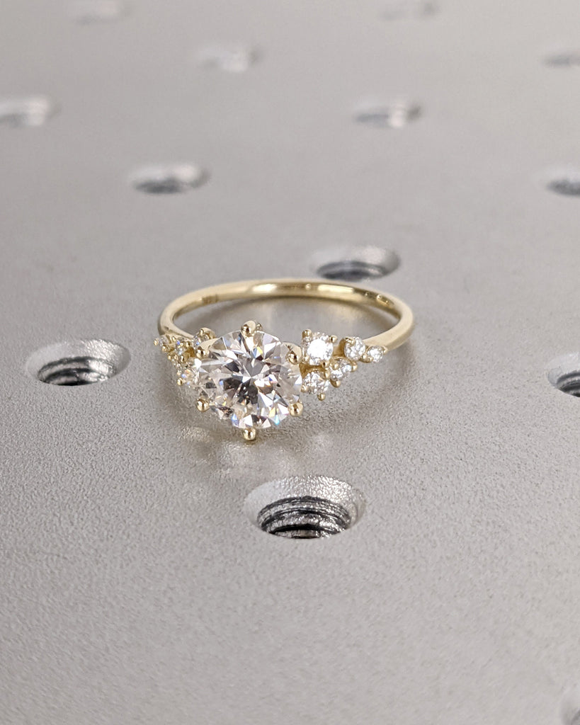 Round Cut Lab Diamond Ring Vintage Diamond Engagement Ring White Gold Unique Snowdrift 6 Prongs Engagement Ring Diamond Wedding Art Deco image #2