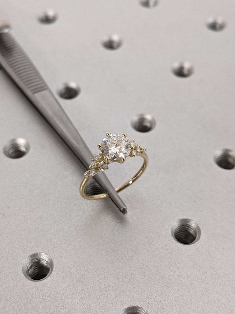 Round Cut Lab Diamond Ring Vintage Diamond Engagement Ring White Gold Unique Snowdrift 6 Prongs Engagement Ring Diamond Wedding Art Deco image #6