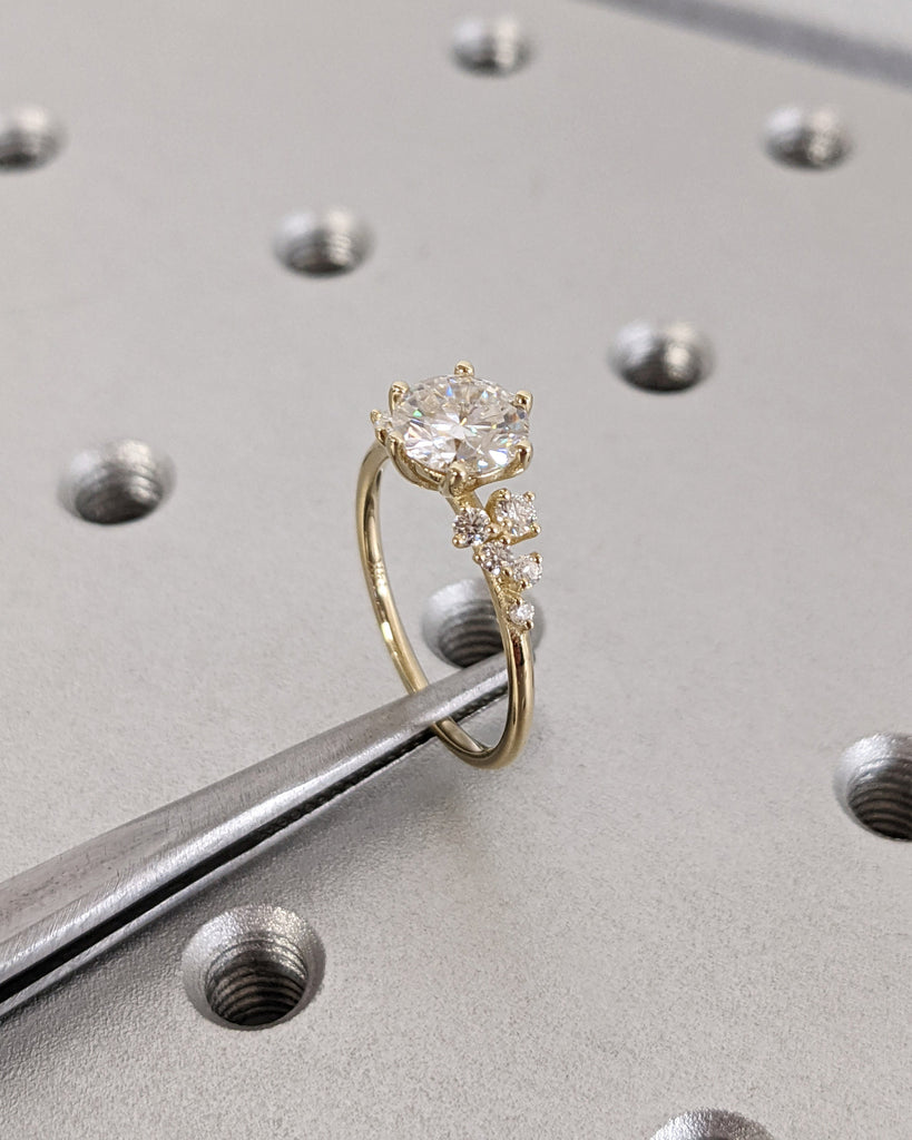 Round Cut Lab Diamond Ring Vintage Diamond Engagement Ring White Gold Unique Snowdrift 6 Prongs Engagement Ring Diamond Wedding Art Deco image #7