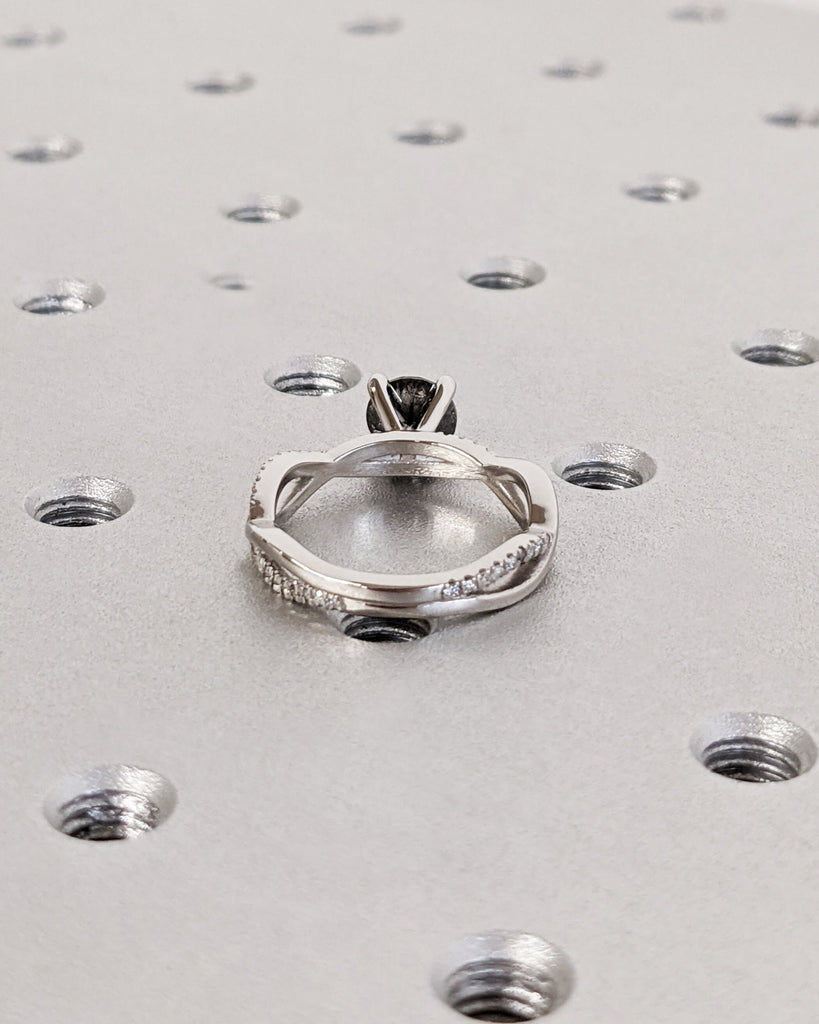 Round cut Salt and Pepper Black Diamond Engagement Ring | Platinum Engagement Ring for Her | Twisted Ring | Diamond Cluster Eternity Band