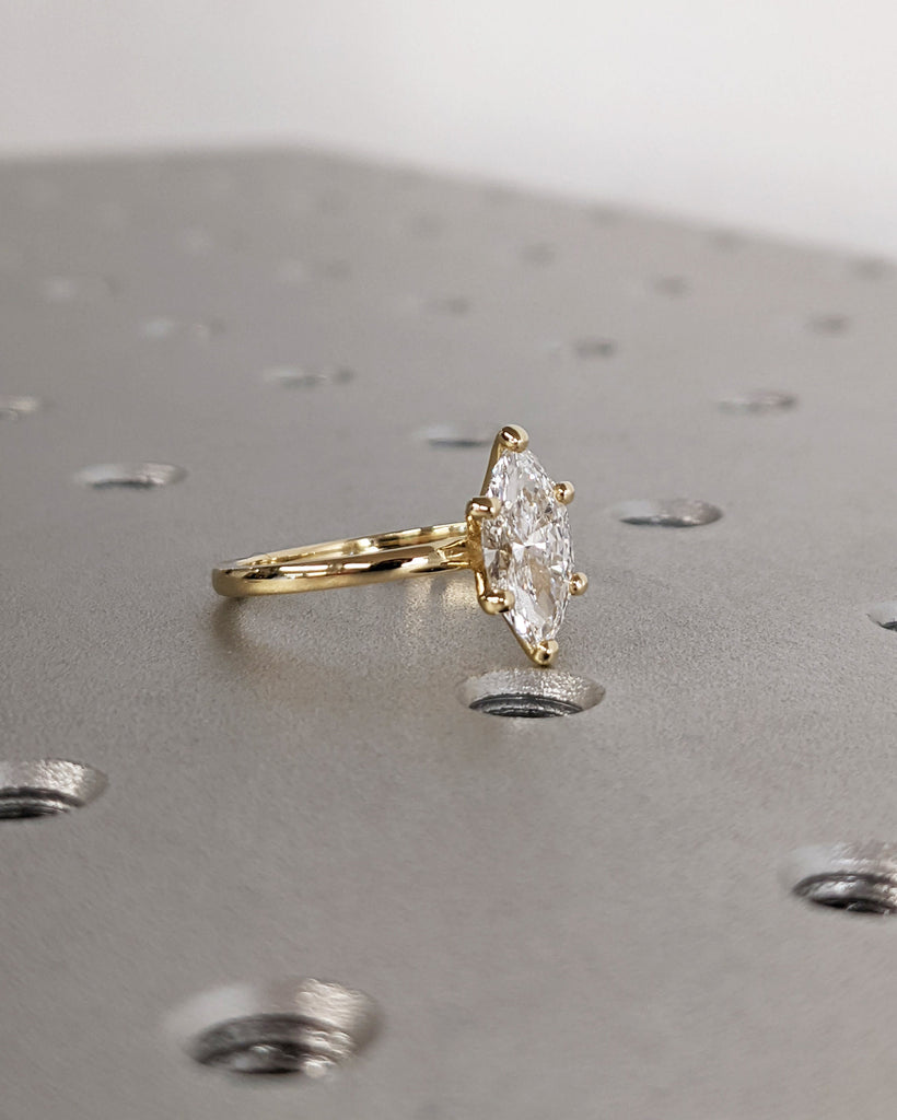 Marquise Engagement Ring, Marquise Lab Grown Diamond, Classic Solitaire Engagement Ring, Wedding Ring Anniversary Ring 14K Solid Yellow Gold image #2