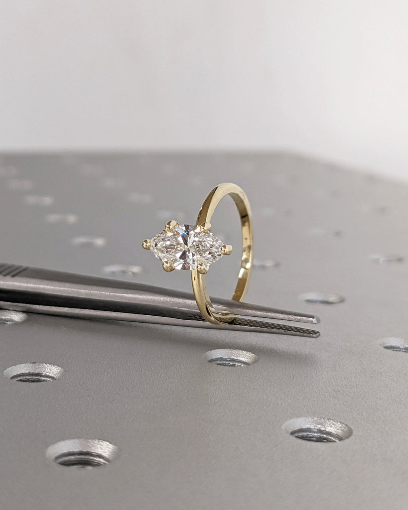 Marquise Engagement Ring, Marquise Lab Grown Diamond, Classic Solitaire Engagement Ring, Wedding Ring Anniversary Ring 14K Solid Yellow Gold image #8