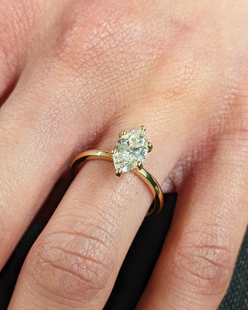 Colorless Moissanite Marquise Engagement Ring, Marquise Moissanite Solitaire Engagement Ring, Wedding Ring, Anniversary Ring, 14K Solid Gold