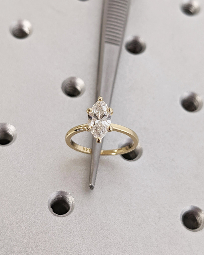 Marquise Engagement Ring, Marquise Lab Grown Diamond, Classic Solitaire Engagement Ring, Wedding Ring Anniversary Ring 14K Solid Yellow Gold image #9