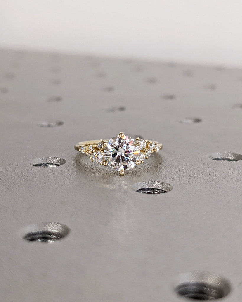 Round Cut Lab Diamond Ring Vintage Diamond Engagement Ring White Gold Unique Snowdrift 6 Prongs Engagement Ring Diamond Wedding Art Deco image #3