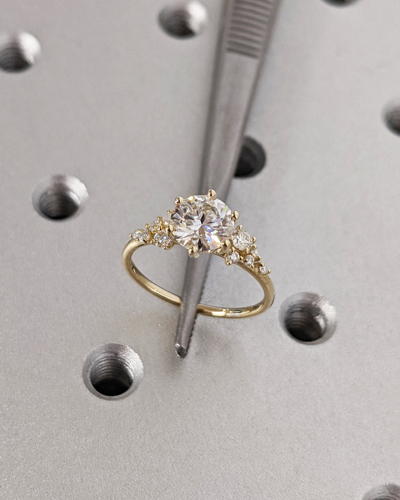 Round Cut Lab Diamond Ring Vintage Diamond Engagement Ring White Gold Unique Snowdrift 6 Prongs Engagement Ring Diamond Wedding Art Deco image #8
