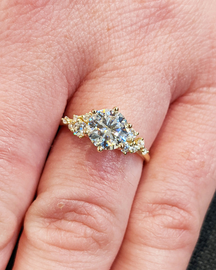 Round Cut Lab Diamond Ring Vintage Diamond Engagement Ring White Gold Unique Snowdrift 6 Prongs Engagement Ring Diamond Wedding Art Deco image #10