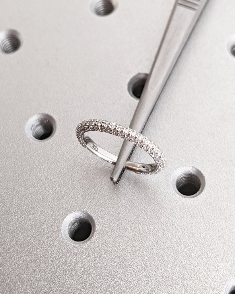 Micro Pave Diamond Wedding Band Half Eternity Ring Gold Ring Stacking Rings Statement Ring Minimalist Ring Wedding Ring Unique Gift for Her