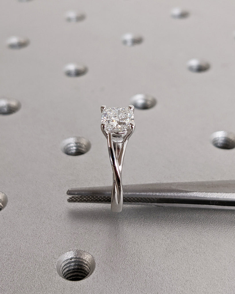 Cushion Cut Lab Created Diamond Solitaire Engagement Ring, IGI Certified Cushion Cut Diamond Wedding Ring, Split Shank, Unique Twisted Band