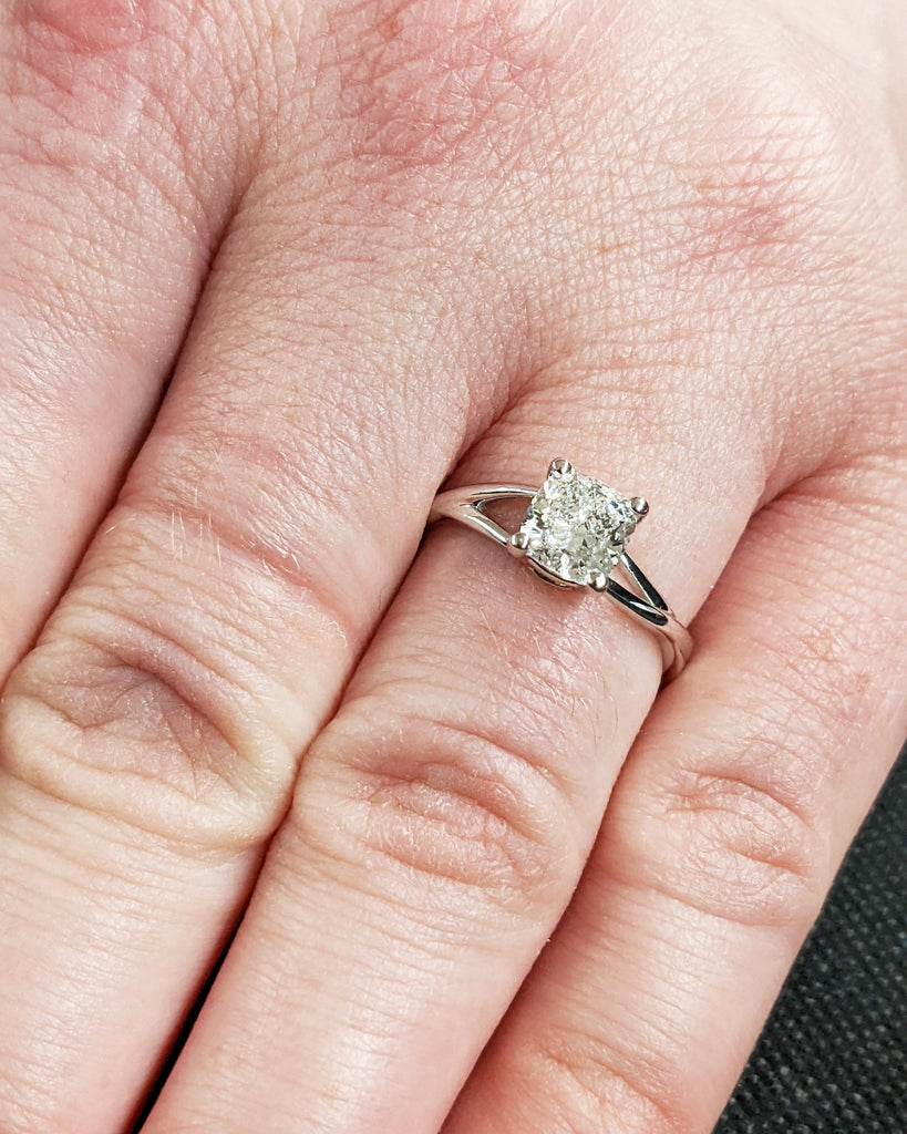 Cushion Cut Lab Created Diamond Solitaire Engagement Ring, IGI Certified Cushion Cut Diamond Wedding Ring, Split Shank, Unique Twisted Band