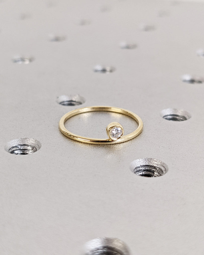 Tiny Gemstone Ring, 14K Gold Diamond Stack Ring, Mini Floating Stone Ring, Diamond or Lab Diamond or Moissanite Dainty Ring, Minimal Jewelry