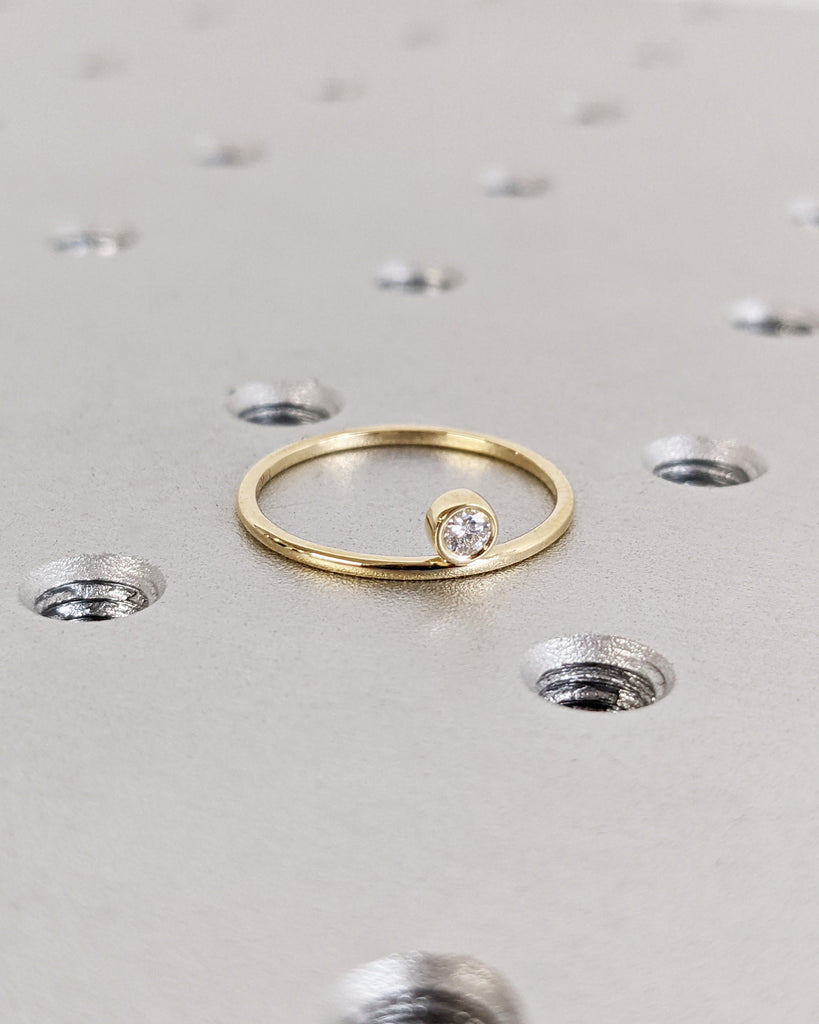 Tiny Diamond Ring, 14K Solid Gold Dainty Diamond Ring, Floating Tiny Gemstone Ring, Simple Diamond Stack Ring, Minimal Jewelry, Gift For Her