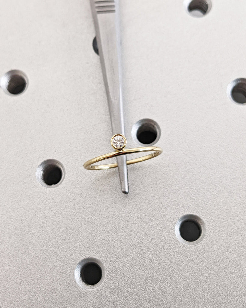 Floating Stone Round Cut Lab Grown Diamond Delicate Ring | Solid Yellow Gold Dainty Promise Ring | Tiny Stone Ring | Diamond Solitaire Ring