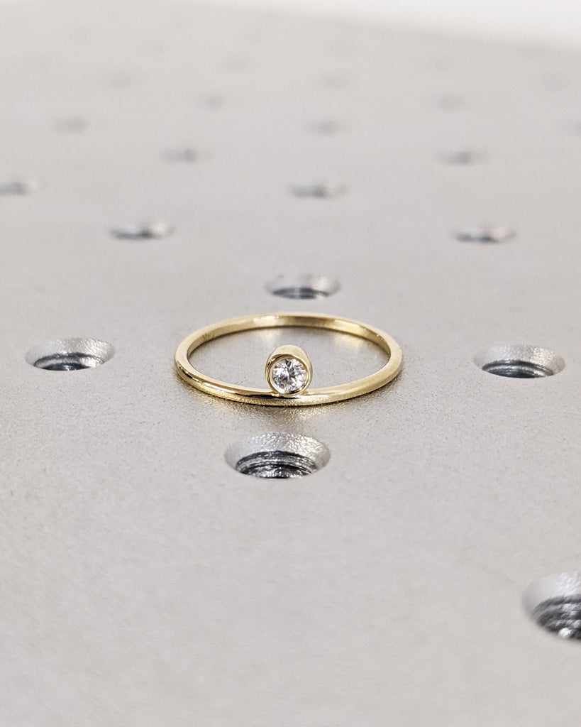 Tiny Diamond Ring, 14K Solid Gold Dainty Diamond Ring, Floating Tiny Gemstone Ring, Simple Diamond Stack Ring, Minimal Jewelry, Gift For Her