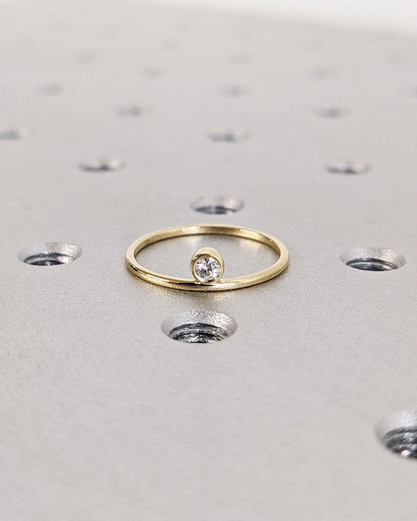 14K 18K Gold Diamond Ring | Floating Stone Round Cut Lab Diamond Ring | Solid Gold Stacking Ring | Diamond Stacker | Moissanite Gold Ring