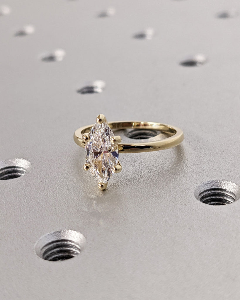 Marquise Engagement Ring, Marquise Lab Grown Diamond, Classic Solitaire Engagement Ring, Wedding Ring Anniversary Ring 14K Solid Yellow Gold image #3