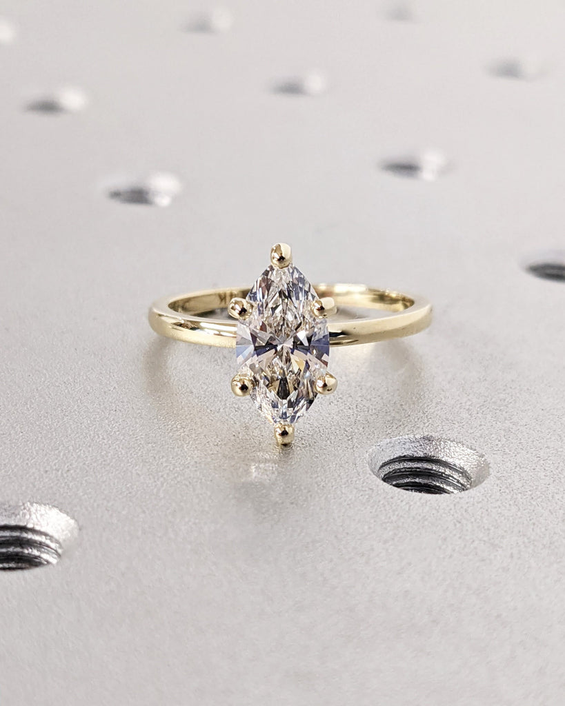 Marquise Engagement Ring, Marquise Lab Grown Diamond, Classic Solitaire Engagement Ring, Wedding Ring Anniversary Ring 14K Solid Yellow Gold
