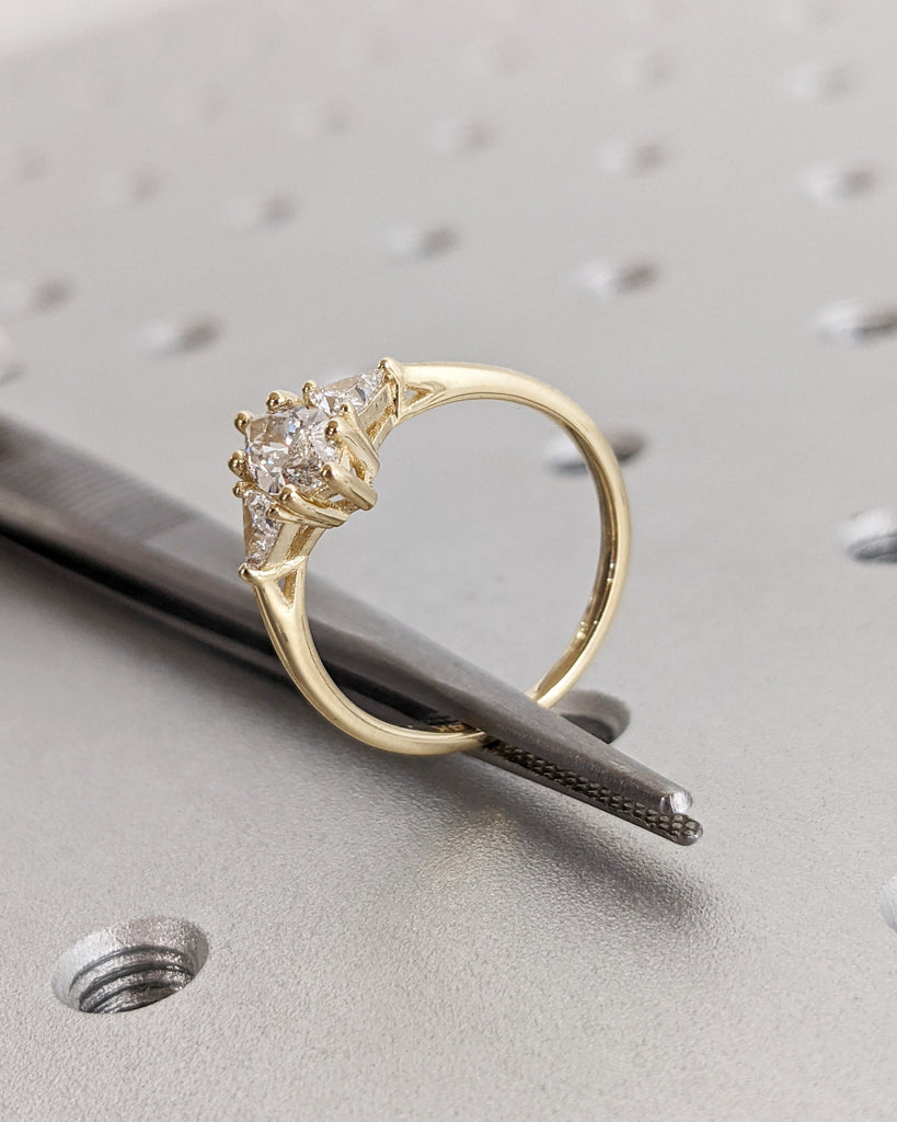 Marquise Engagement Ring, Marquise Lab Grown Diamond Trillion Geometric Engagement Ring, Wedding Ring, Anniversary Ring, 14K Yellow Gold