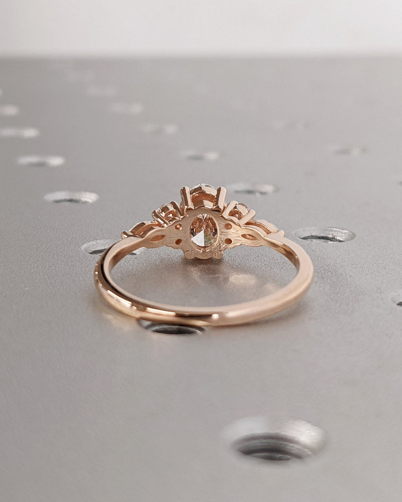 Lab Diamond Oval Engagement Ring, Oval Lab Diamond and Multi-Stone Wedding Ring, Rose Gold Lab Diamond Ring, Cluster Ring, Anniversary Gift image #5