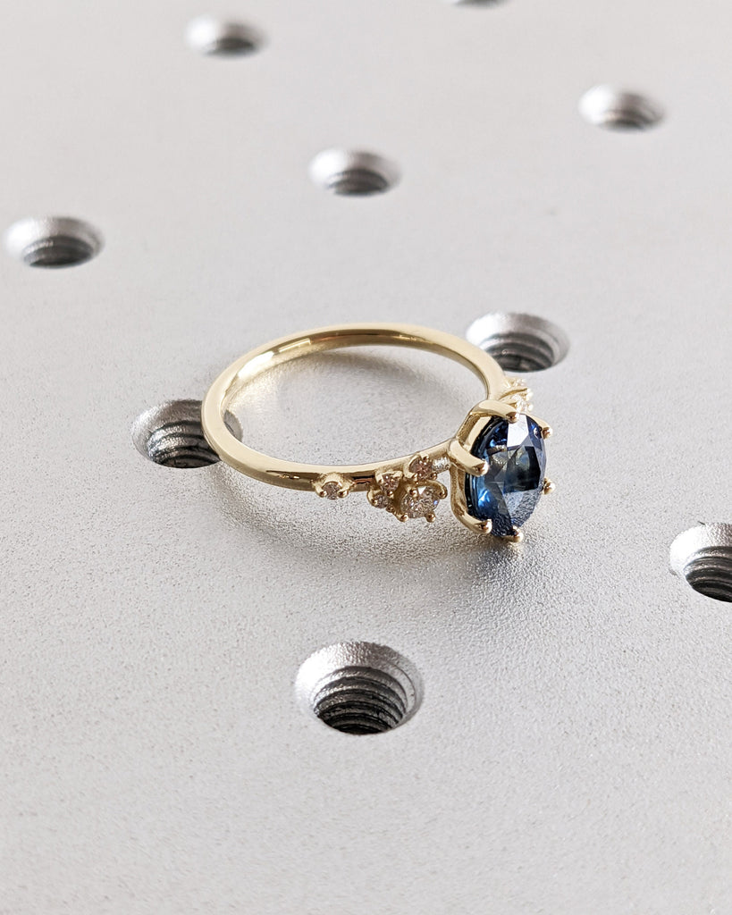 Oval Cut Sapphire Ring 14k Solid Gold Wedding Ring Snowdrift Cluster Sapphire Ring September Birthstone Handmade Jewelry Anniversary Gift image #3