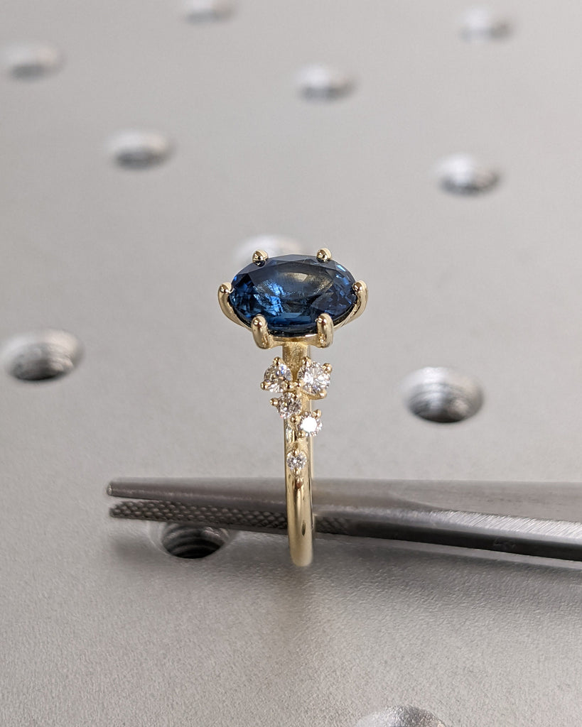 Oval Cut Sapphire Ring 14k Solid Gold Wedding Ring Snowdrift Cluster Sapphire Ring September Birthstone Handmade Jewelry Anniversary Gift image #5