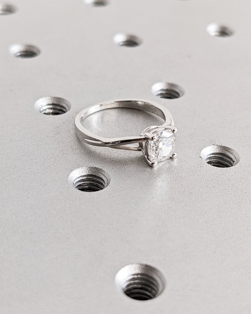Cushion Cut Lab Created Diamond Solitaire Engagement Ring, IGI Certified Cushion Cut Diamond Wedding Ring, Split Shank, Unique Twisted Band