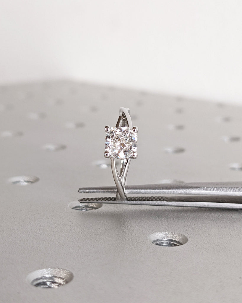 Cushion Cut Lab Created Diamond Solitaire Engagement Ring, IGI Certified Cushion Cut Diamond Wedding Ring, Split Shank, Unique Twisted Band