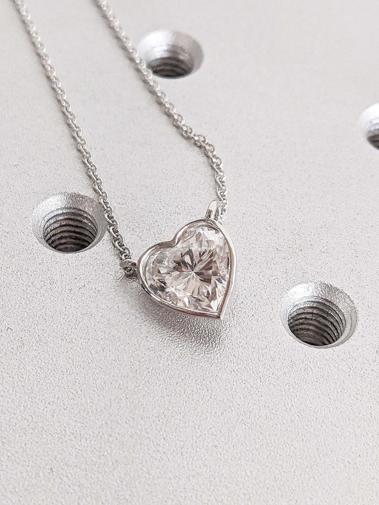 Bezel set Mini Heart Shape Moissanite Pendant Chain Necklace |  14K 18K Gold Everyday Wear Jewelry | Minimalist Birthday Anniversary Gift image #3