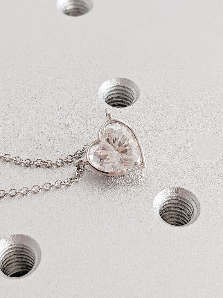 Bezel set Mini Heart Shape Moissanite Pendant Chain Necklace |  14K 18K Gold Everyday Wear Jewelry | Minimalist Birthday Anniversary Gift image #2