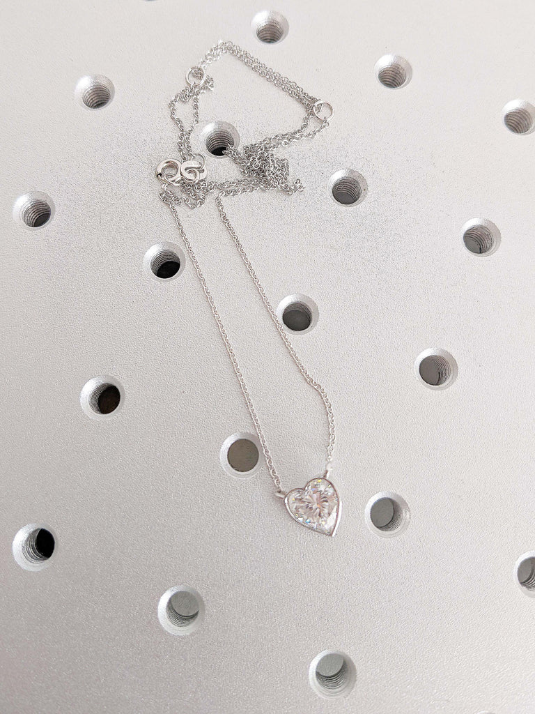 Bezel set Mini Heart Shape Moissanite Pendant Chain Necklace |  14K 18K Gold Everyday Wear Jewelry | Minimalist Birthday Anniversary Gift image #5
